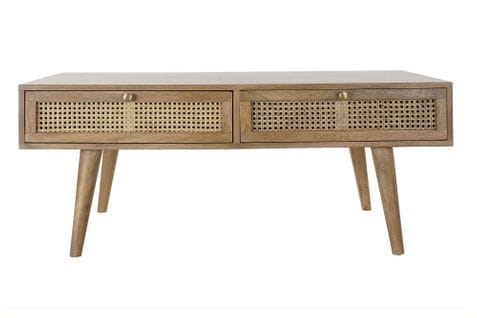 Table Basse En Bois De Manguier Et Rotin Coloris Naturel - L. 115 X P. 60 X H. 46 Cm