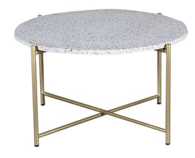 Table D'appoint En Pierre Et Fer Coloris Blanc / Doré - Diamètre 81 X Hauteur 44 Cm