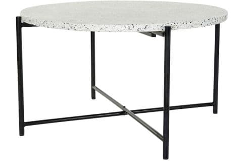 Table D'appoint En Pierre Et Fer Coloris Blanc / Noir - Diamètre 81 X Hauteur 44 Cm