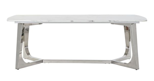 Table Basse En Marbre Et Acier Coloris Blanc / Argenté - L. 127 X P. 70 X H. 43 Cm