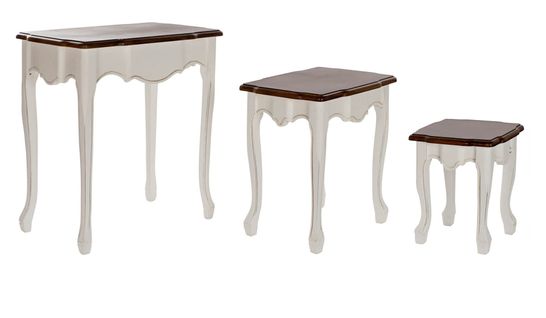 Set De 3 Tables D'appoints En Paulownia Coloris Marron / Blanc