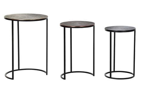 Set De 3 Tables D'appoints En Aluminium Coloris Noir / Doré / Cuivre