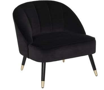 Fauteuil En Velours Et Bois De Pin Coloris Noir - Longueur 78 X Profondeur 72 X Hauteur 71 Cm