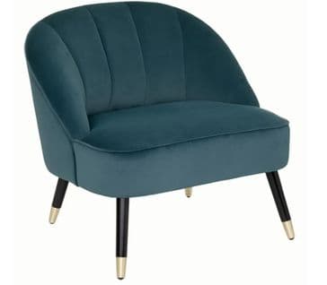 Fauteuil En Velours Et Bois De Pin Coloris Bleu Canard - Longueur 78 X Profondeur 72 X Hauteur 71 Cm