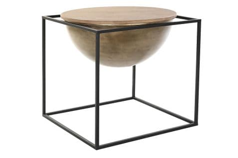 Table D'appoint En Bois Et Métal Coloris Naturel Noir - Diamètre 64 X Hauteur 62 Cm