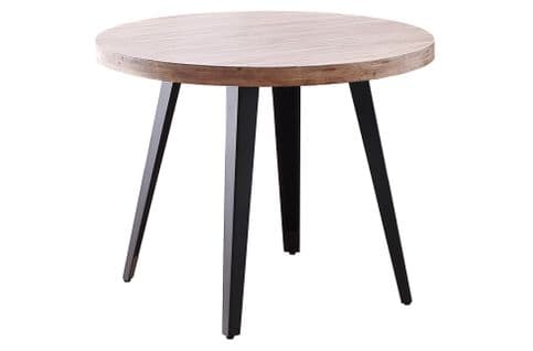 Table À Manger Ronde En Bois Coloris Chêne Miel Pieds Noir - Diamètre 100 X Hauteur 76 Cm