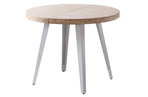 Table À Manger Ronde Extensible En Bois Coloris Chêne Nordique Pieds Blanc - D. 100-180 X H. 76 Cm