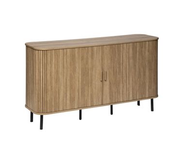 Buffet, Meuble De Rangement En Bois Mdf Naturel Et Acier Coloris Noir - L. 140 X P. 40 X H. 80,50 Cm