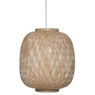 Suspension Luminaire En Bambou Et Fer Coloris Naturel / Blanc - Diamètre 43 X Hauteur 48 Cm