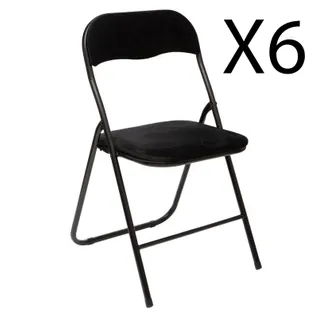 Lot De 6 Chaises Pliantes En Velours Et Métal Coloris Noir - L. 44 X P. 48 X H. 79 Cm