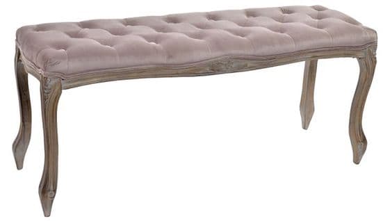 Banquette En Velours Et Bois De Caoutchouc Coloris Rose Pâle- L. 112 X P. 38 X H. 48 Cm