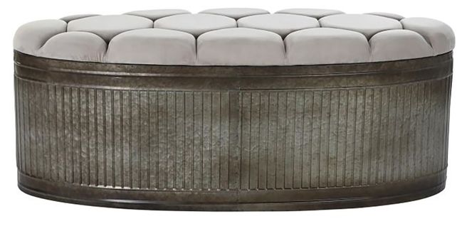 Banquette Coffre En Métal Coloris Beige - Longueur 121 X Profondeur 44 X Hauteur 47,5 Cm