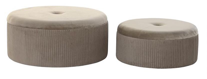 Set De 2 Repose-pieds Coffres Gris Clair En Velours