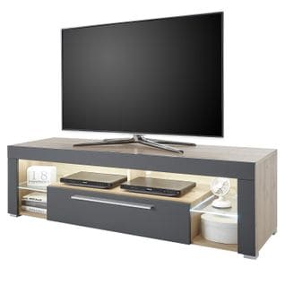 Meuble TV En Mdf Coloris Chêne Artisan/gris Mat - Longueur 153 X Hauteur 44 X Profondeur 44 Cm