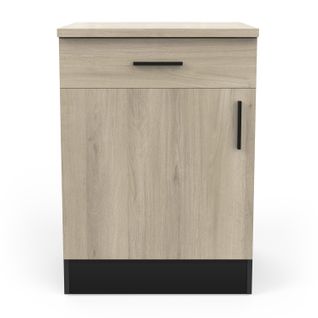 Meuble De Cuisine Bas Coloris Chêne Kronberg, Noir Mat - Longueur 60 X Hauteur 85 X Profondeur 60 Cm