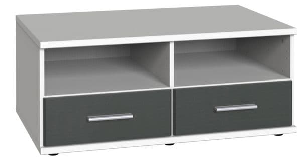 Meuble TV Bas Coloris Blanc, Rechampis Graphite - Longueur 92 X Hauteur 38 X Profondeur 58 Cm