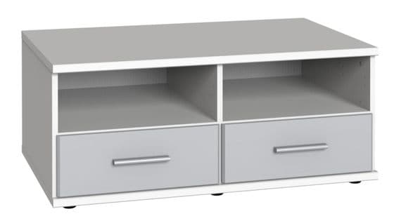 Meuble TV Bas Coloris Blanc, Rechampis Gris Clair - Longueur 92 X Hauteur 38 X Profondeur 58 Cm