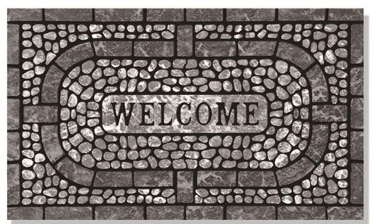 Tapis Gratte-pieds " Welcome Stones "  En Caoutchouc Flocké  -  Largeur 45 X Longueur 75 Cm