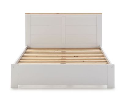 Lit Adulte En Pin Ciré Et Mdf Coloris Blanc Laqué, Naturel - L. 207,7 X P. 172 X H. 100 Cm