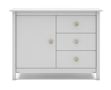 Commode, Meuble De Rangement Avec 3 Tiroirs En Pin Coloris Blanc - L.  90 X P. 40  X H. 80 Cm