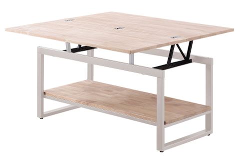 Table Basse Avec Plateau Relevable Et Extensible En Bois De Chêne Avec Pied En Métal Blanc