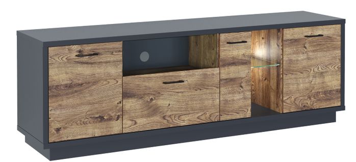 Meuble TV Avec LED Coloris Chêne, Graphite - Longueur 190 X Profondeur 45 X Hauteur 64 Cm