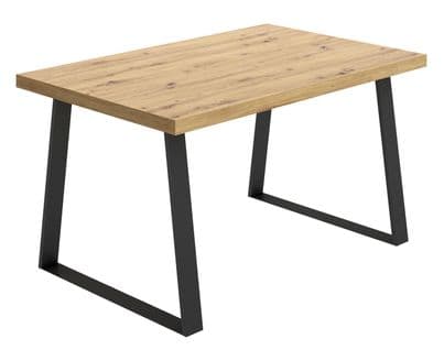 Table À Manger Rectangulaire En Bois Coloris Chêne Avec Pieds En Métal Noir