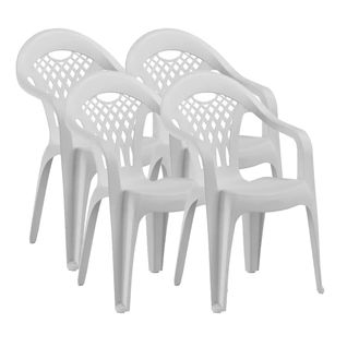 Lot De 4 Chaises De Jardin Empilables En Résine Coloris Blanc - L. 58 X P. 54 X H. 86 Cm