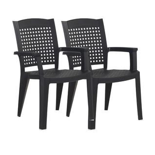 Lot De 2 Chaises De Jardin Empilables En Résine Coloris Gris - L. 59 X P. 60 X H. 87 Cm