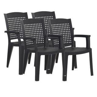 Lot De 4 Chaises De Jardin Empilables En Résine Coloris Gris - L. 59 X P. 60 X H. 87 Cm