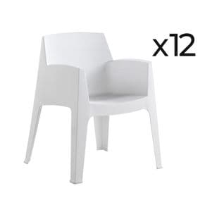 Lot De 12 Chaises De Jardin Empilables En Résine Coloris Blanc - L. 67 X P. 60 X H. 82 Cm