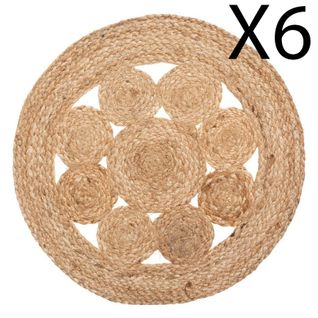 Lot De 6 Set De Table En Jute Coloris Beige -   Diamètre 38 X Hauteur 0,5 Cm