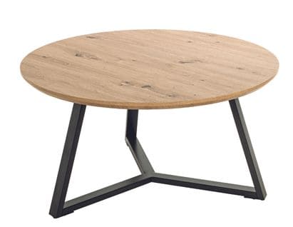 Table Basse Coloris Chêne Et Métal Noir - Diamètre 80 X Hauteur 42 Cm