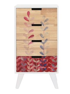 Chiffonnier, Meuble De Rangement En Bois Hévéa Et Paulownia Coloris Naturel, Blanc