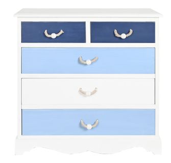 Commode, Meuble De Rangement En Bois Mdf Coloris Bleu Et Blanc - L. 80 X P. 40 X H. 80 Cm