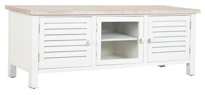 Meuble TV En Bois De Sapin Et Mdf Coloris Blanc - L. 120 X P. 40 X H. 45 Cm