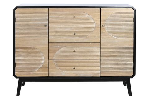 Buffet, Meuble De Rangement En Bois Coloris Naturel, Noir - L. 120 X P. 40 X H. 90,50 Cm