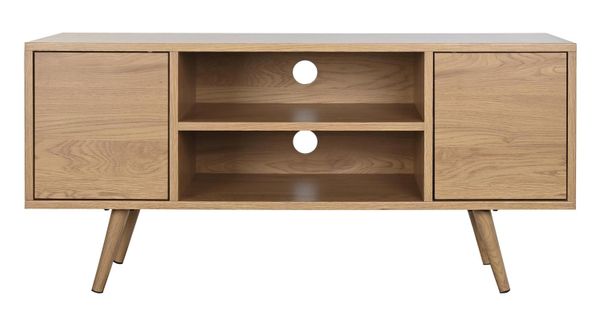 Meuble TV En Bois Mdf Naturel Et Métal  - L. 120 X P. 40 X H. 57 Cm