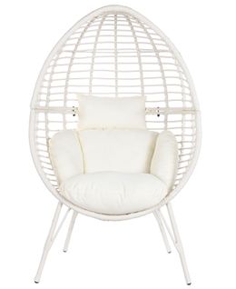 Fauteuil De Jardin En Rotin Synthétique Et Métal Avec Coussins Coloris Blanc