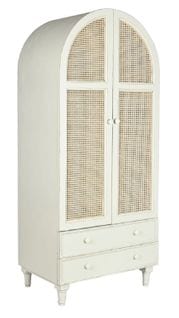 Armoire En Bois Coloris Blanc Avec 2 Portes En Rotin Naturel - L. 85 X P. 56 X H. 200 Cm