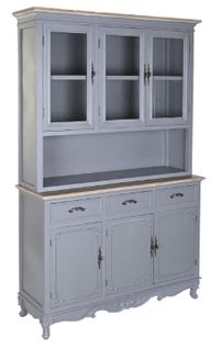 Vitrine, Armoire Vaisselier En Bois De Paulownia/verre Coloris Gris Clair