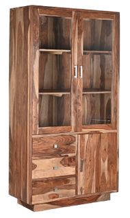 Vitrine, Armoire Vaisselier En Bois/verre Coloris Marron/naturel - L. 100 X P. 42 X H. 190 Cm