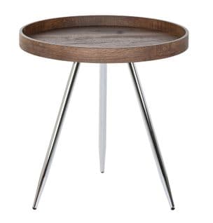 Table D'appoint Ronde En Acier Argenté Et Mdf Coloris Marron  -diamètre 45,8  X Hauteur  47,50  Cm