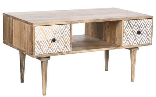 Table Basse Avec 2 Tiroirs En Bois De Manguier Coloris Blanc / Naturel - L. 120 X P. 60 X H. 45 Cm