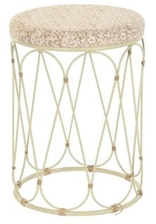 Table D'appoint Ronde En Rotin/métal Coloris Crème/naturel - Diamètre 35 X Hauteur 49 Cm