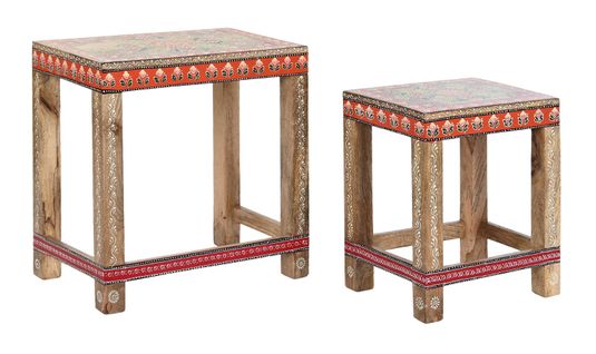 Set De 2 Tables D'appoints Carrées En Bois De Manguier Multicolore