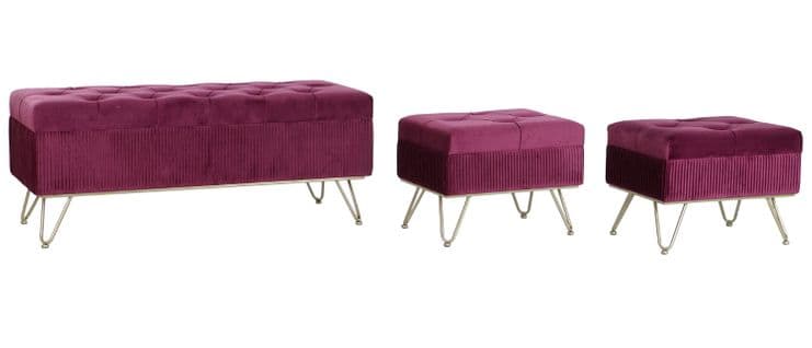 Set De 3 Banquettes En Velours Coloris Grenat Et Métal Doré