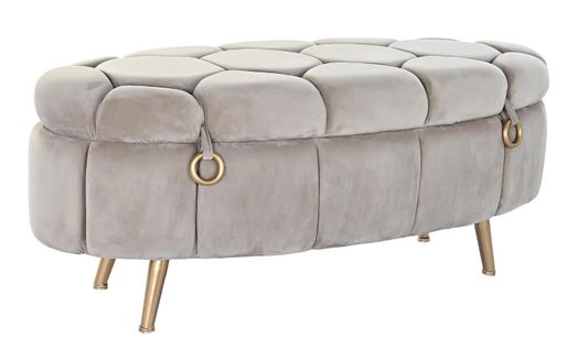 Banquette En Polyester Beige Et Métal Doré - Longueur  125 X Profondeur  55 X Hauteur 53  Cm