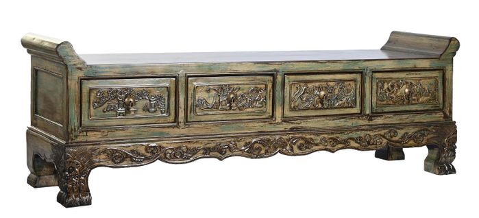 Banquette En Bois Orme Vieilli - Longueur 179  X Profondeur 43 X Hauteur 58 Cm