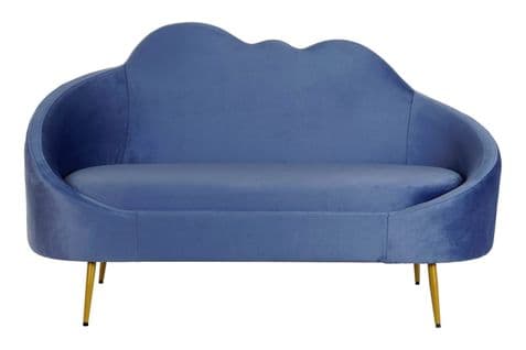 Canapé De Salon  En Polyester Bleu Et Métal Doré  - Longueur 155  X Profondeur  75 X Hauteur  92 Cm